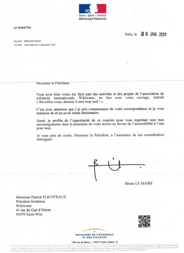 lettre du Ministre de l'économie