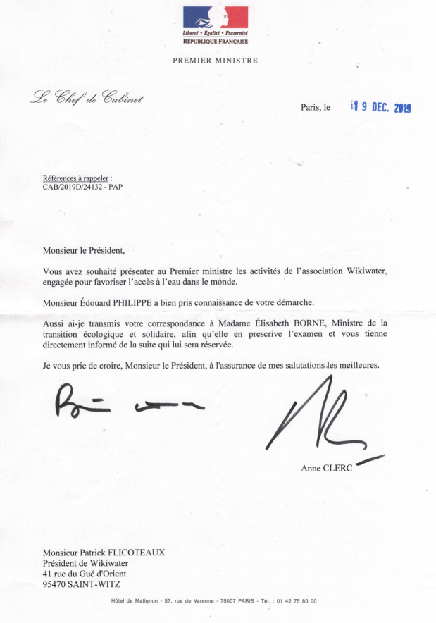 lettre du Premier Minsitre